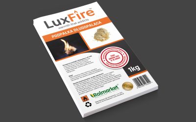 LuxFire podpałka – logo + etykieta