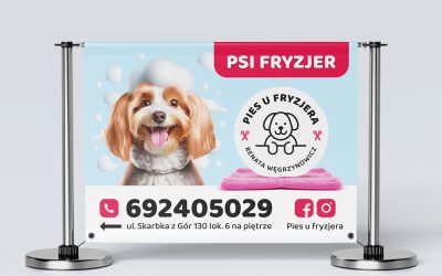 Pies u fryzjera – baner 200x150cm