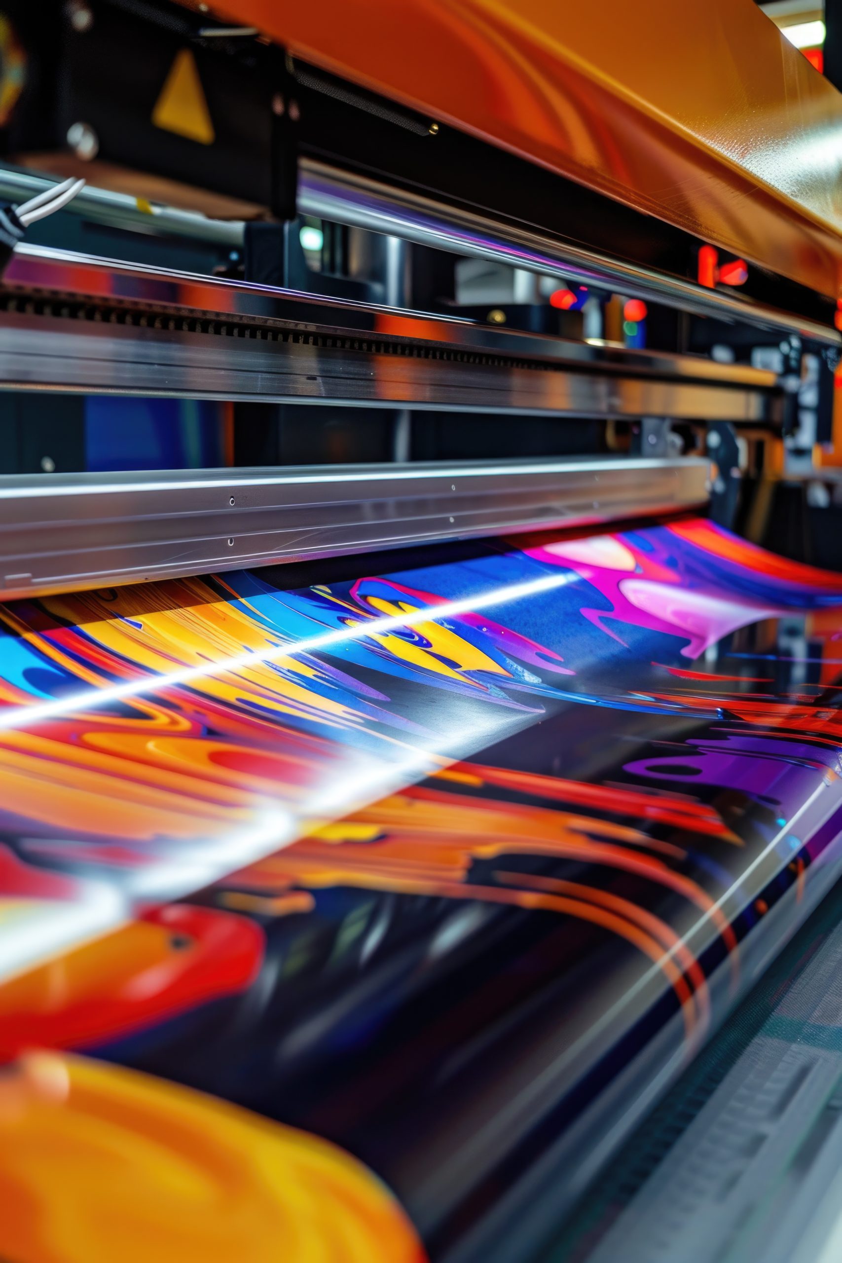 A large print machine with a colorful design. Ideal for printing and design concepts